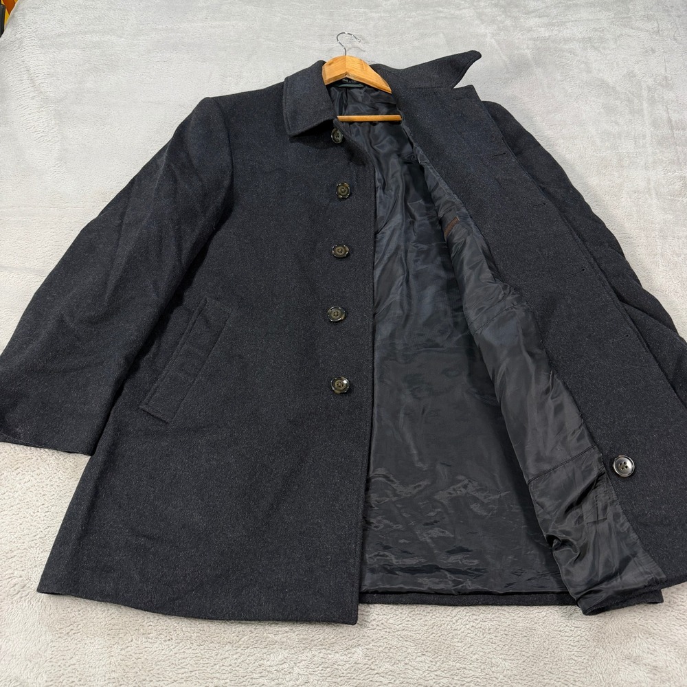 Lauren Ralph Lauren Mens 42R Wool Blend Car Coat Charcoal Grey Button Overcoat - Picture 2 of 10